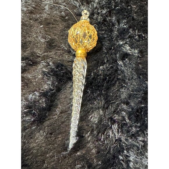 Elegant Gold & Clear Glass Ornament Decoration With Intricate Design & Hanging - Picture 2 of 7
